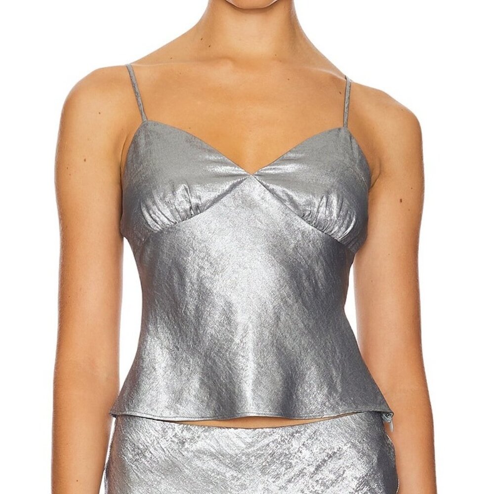 NIA Moss Metallic Cami Top - Chrome - Size Small - Picture 1 of 7